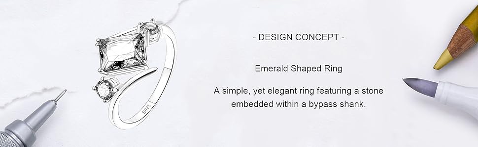 5x7mm Radiant Cut Simulated Emerald 925 Sterling Silver Bypass Geometric Ring for Women
