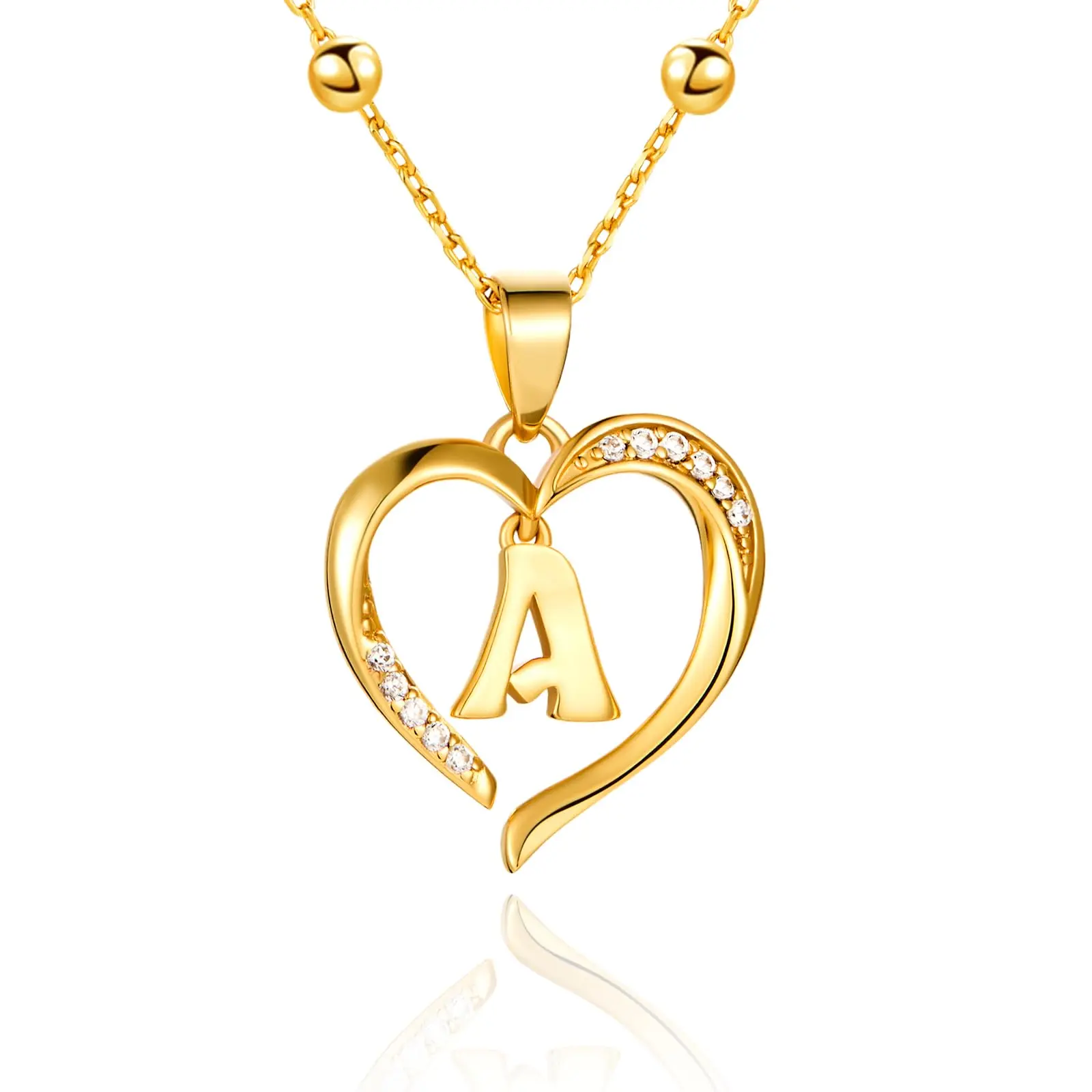 Cicy Bell Women's Heart Initial Necklace 18k Gold Plated Shell Personalized Valentine's Day Gift Letter Pendant Necklace 17.7'' with 2'' Extender
