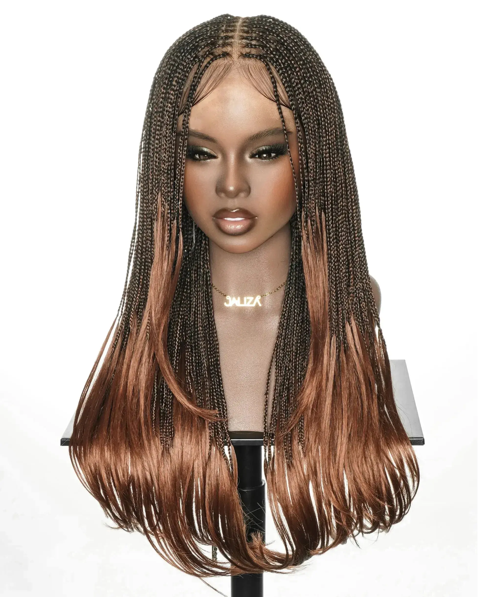 JALIZA Full Lace Micro Braids Wig, 24" Length Mixed Hair Heat Resistant Synthetic Wig with 289-Strand Micro Box & Pre-Bleached Swiss HD Lace, Curly Ends
