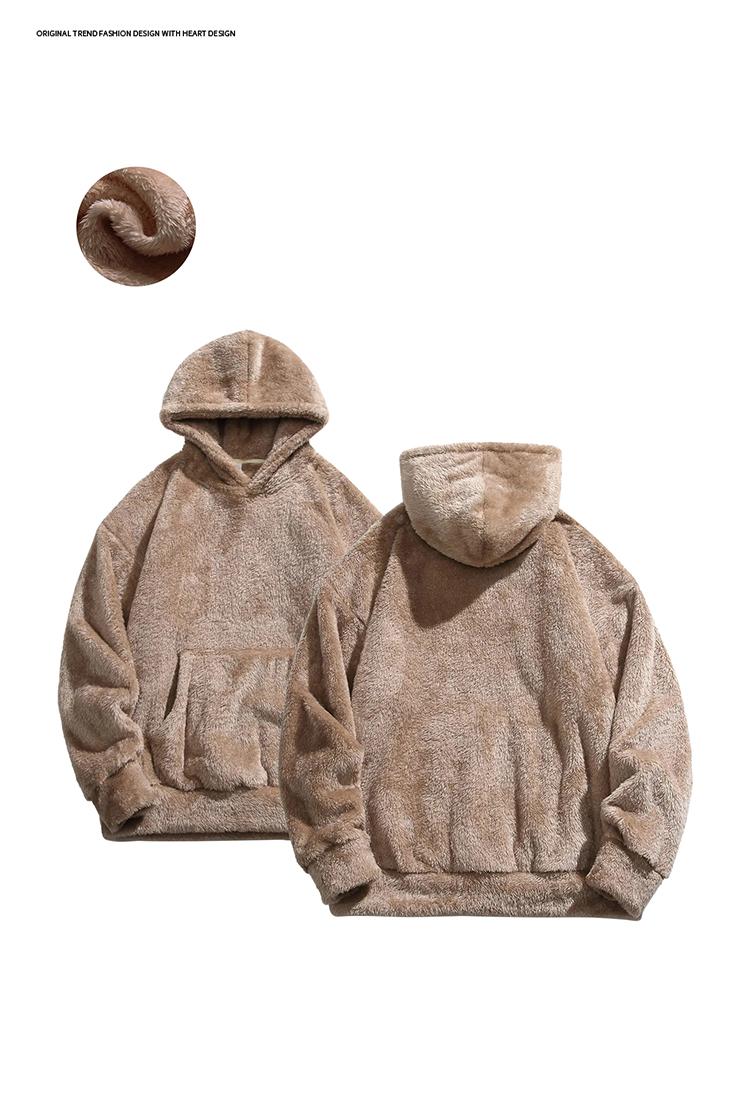 One piece Men's winter fleece thick casual loose and comfortable Arctic fleece hooded sweatshirt, Men's warm outerwear hooded clothes, Men's Solid Pocket Long Sleeve Fuzzy Hoodie, Cozy Fall Outfits