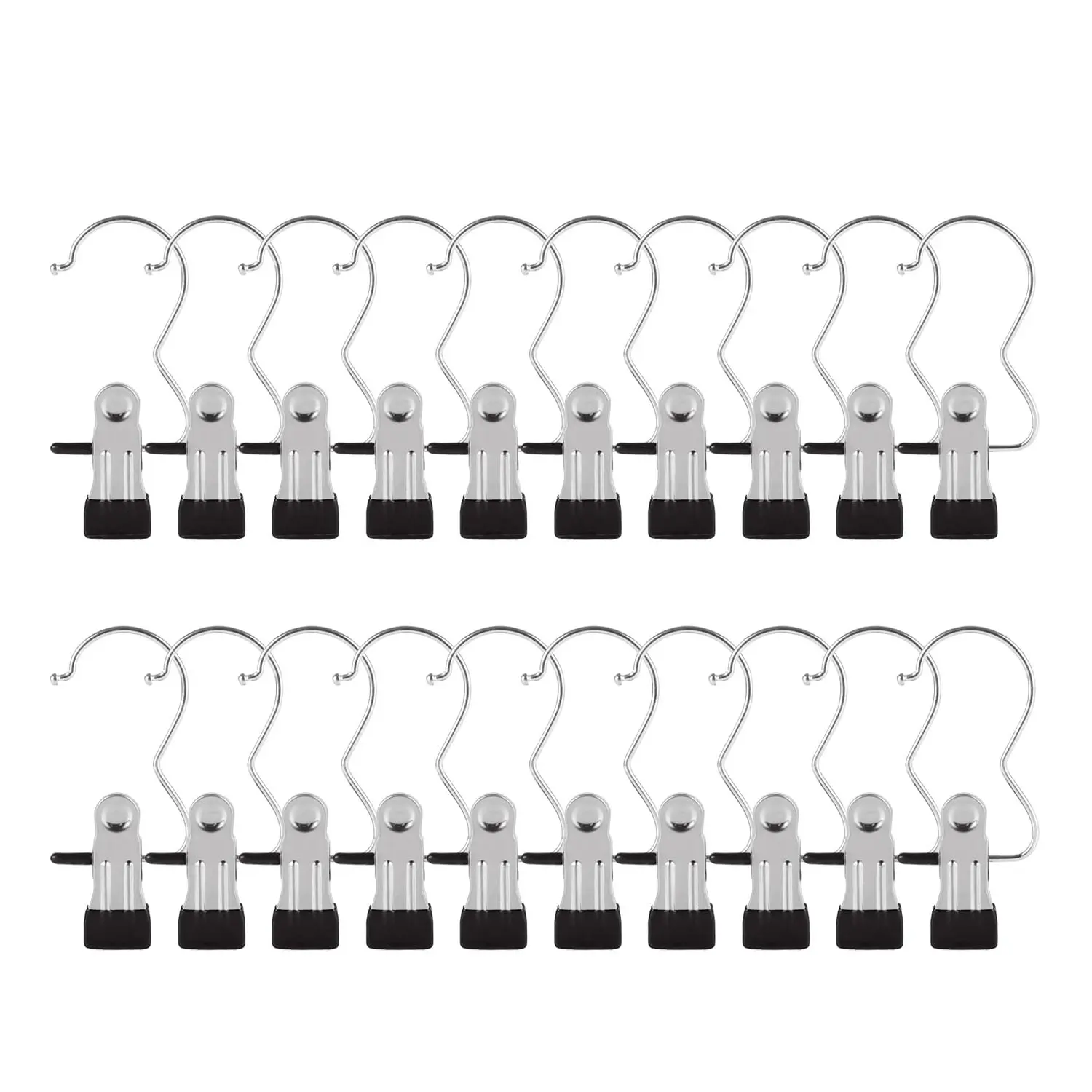 20 Pack Black Silver Boot Clips for , Boot Hangers with Hooks, Laundry Hooks, Clothes Pins, Portable Home Travel Hangers for Hat, Towels, Bras, Socks hanging pants spacesaving stainless steel  closet saver drying wardrobe storage maximizer pursehanger