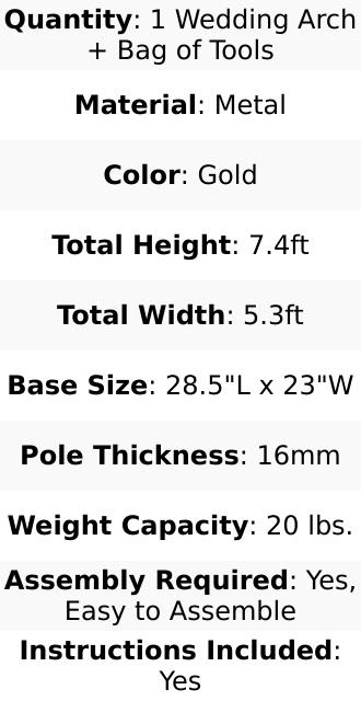 7.5ft Gold Metal Half Crescent Moon Wedding Arbor Frame, Curved Design Arch Flower Balloon Stand