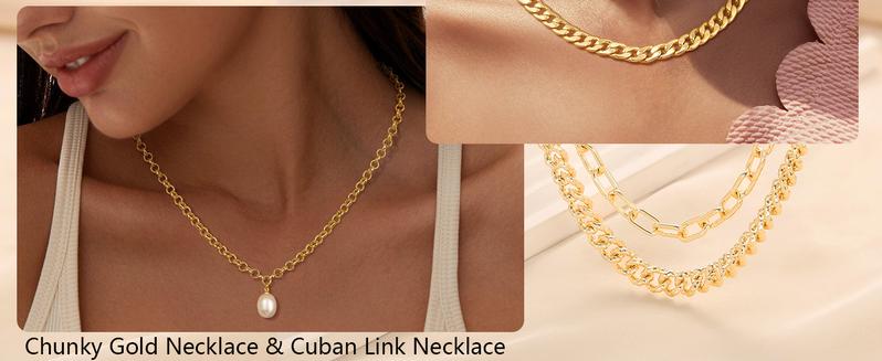 Tewiky Gold Necklace for Women Dainty Chunky Gold Chain Necklace Cuban Link Paperclip Chain Choker Toggle Clasp Pendent Necklace for Women Trendy Fashion Jewelry