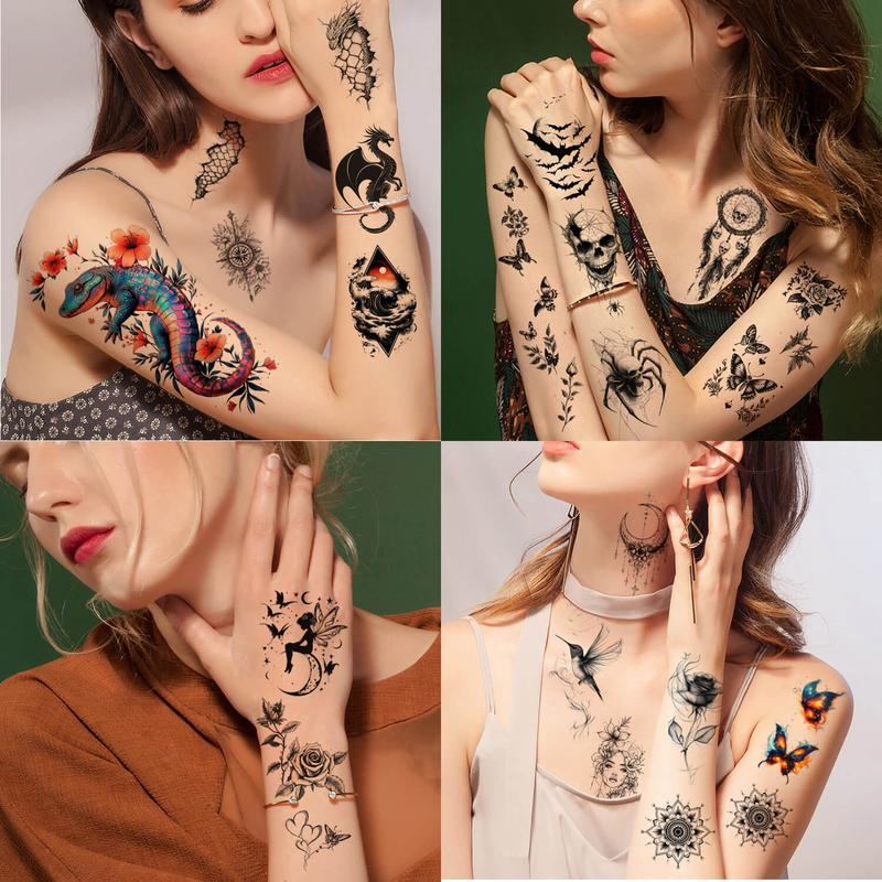 GLARYYEARS 72 Sheets Magic Bottle Temporary Tattoos for Women Adults – Galaxy Fantasy Tattoo Stickers with Crystals, Feathers & Phoenix Wings – Colorful Boho Waterproof Wear for Festival, Music Party, Beach Days