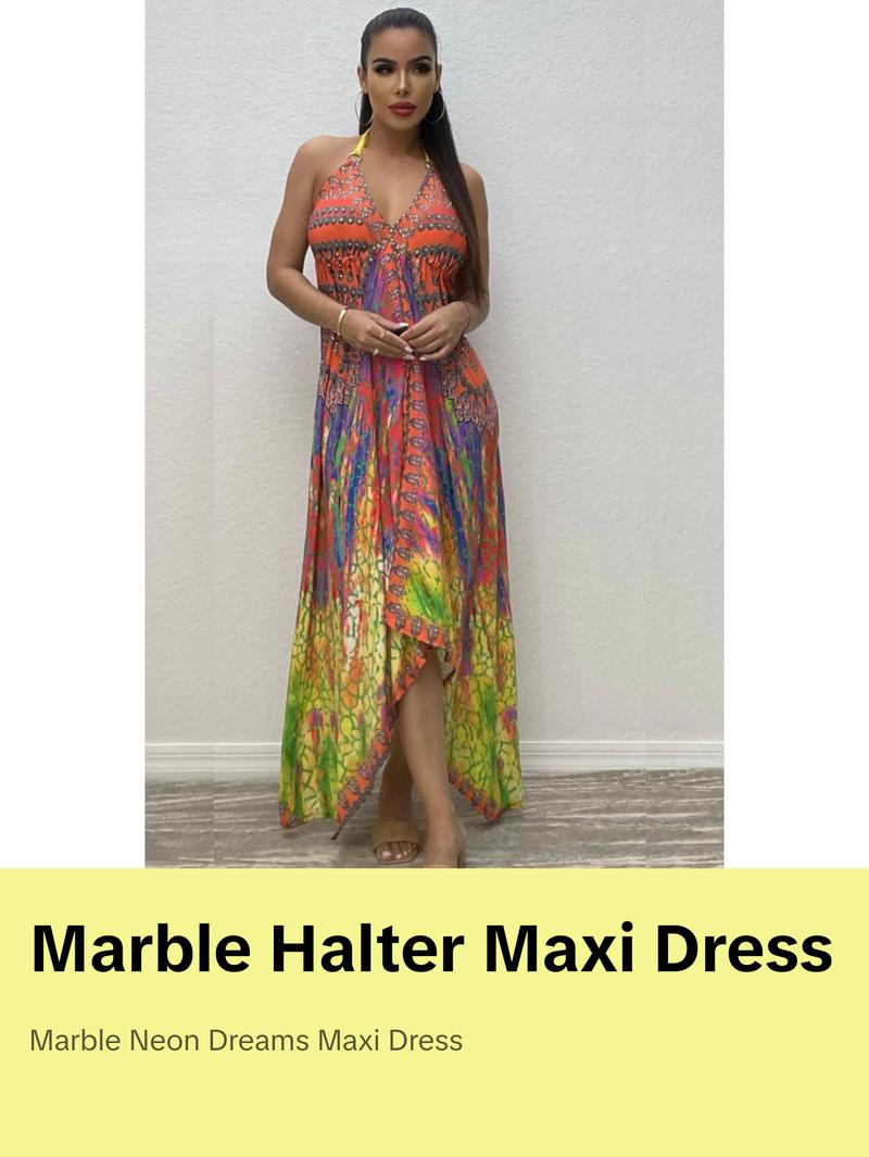 Celina Marble Neon Dream Maxi Dress