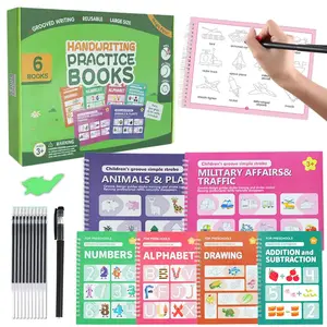 6 Pack Magic Grooved Handwriting Practice Copybooks for Kids Ages 3 - 10, Reusable Writing Practice Books with Disappearing Ink Pen, Alphabet Number Tracing Drawing Math Workbooks, Preschool Learning Toys, School Supplies Gift