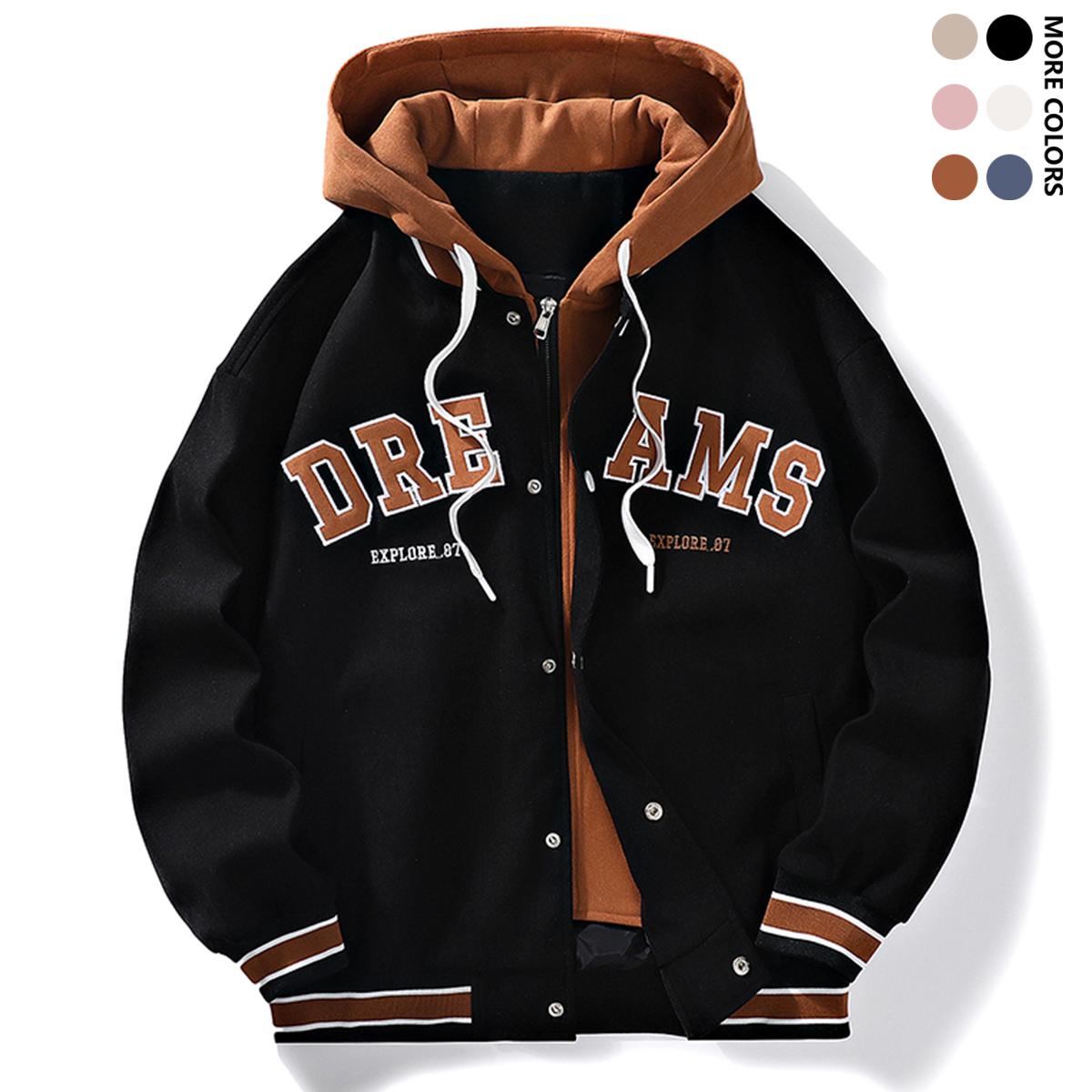 Men's Hooded Jacket - Loose Fit Street Style Coat - Button Front Closure - Non-Stretch Fabric - Urban Casual Jacket, Fashionable Designer