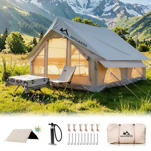 SENLEETO Instant Inflatable Tent 129 sq ft （No AC vent）- 3-Min Quick Setup Air Tent with Pump, Waterproof 420D Oxford, Rainfly, Ground Mat & Fireproof Mat, Portable 4-Person Glamping Cabin