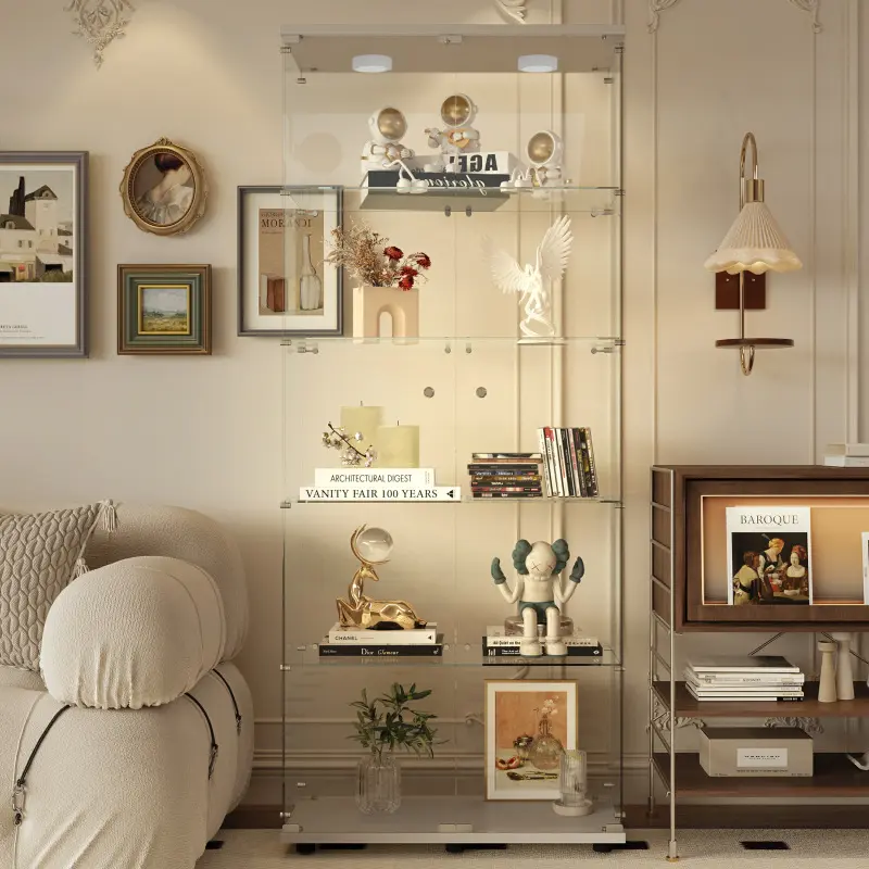 【Bellemave】Tempered glass display cabinet,liquorcabinet,storagecabinet,filecabinet,with paipai lights,with locks,bottom equipped with adjustable feet,suitable for uneven,living room bedroom,corridor,office,white