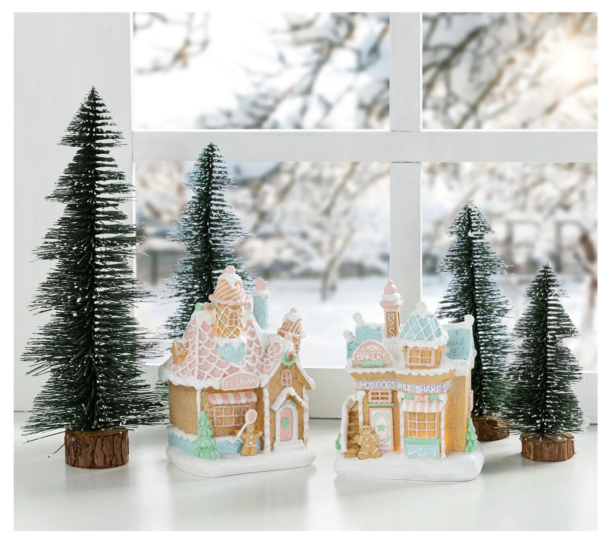 Glitzhome 7"H LED Christmas Resin Village TableDecor Set of 2
