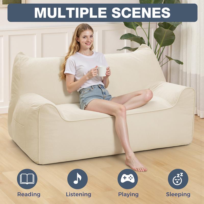 Comfortable Bean Bag Chair for Adults Upholstered Floor Sofa with Armrests Loveseat Boneless Couch with Backrest Large Bean Bag Couch for Bedroom Living Room