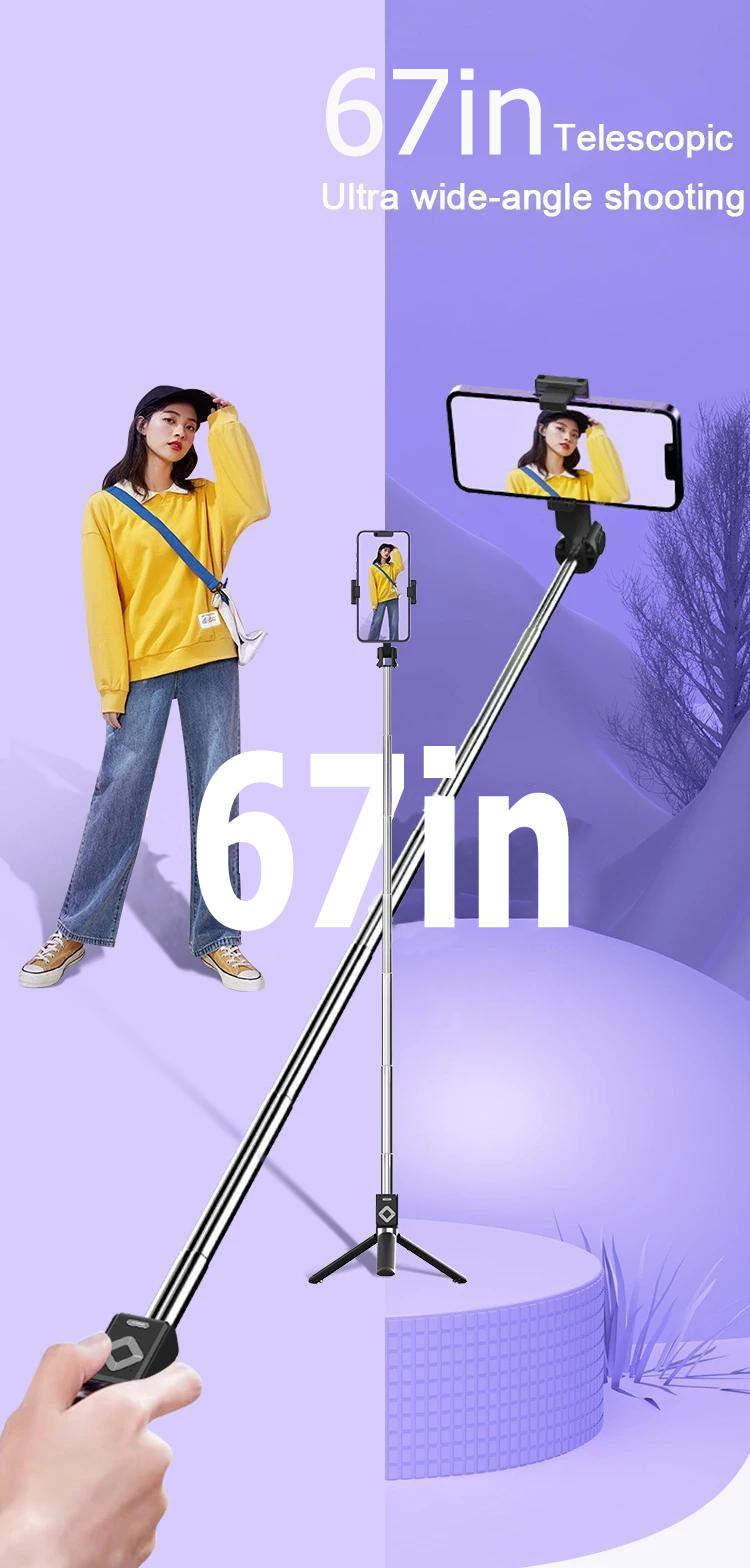 New 67'' Phone Tripod with Fill Light & Remote, Selfie Stick Tripod, Extendable Stand for iPhone 16/15/14/13/12 & Android, Stable, Portable Travel Accessory (Compatible with all iPhone & Android）