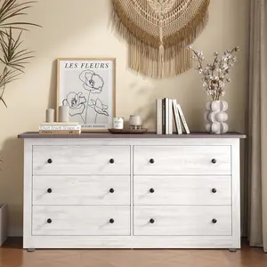 59in Wood Dresser 6 Drawer Storage Cabinet Vintage Dresser Chest of Drawers for Bedroom and Living Room 59in Wood Dresser 6 Drawer Storage Cabinet Vintage Dresser Chest of Drawers for Bedroom and Living Room