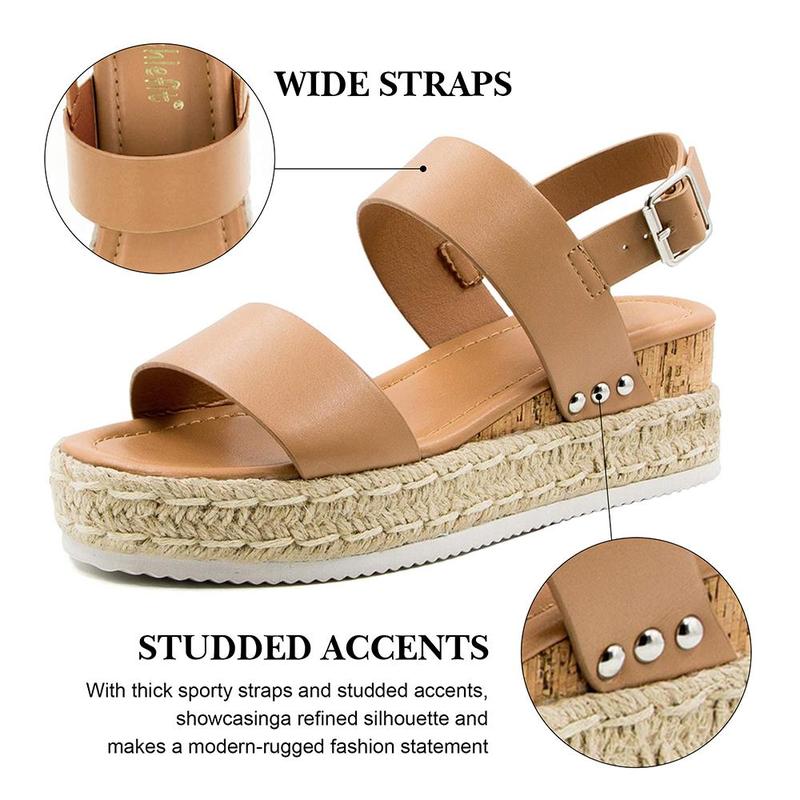 Athlefit Women's Espadrilles Sandals Ankle Strap Buckle Wedge Sandal Open Toe Studded Platform Sandals Casual Shoes Walking Shoes Flatform Footwear