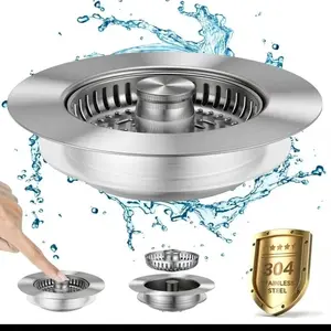 3-in-1 Kitchen Sink Drain Strainer, StainlessSteel Sink Plug, Deodorizing Anti-Clog BasketStrainer Shower Head Instant Hot Water Heater Set bathroom Brass Finish Stainless Steel Drain Stopper product patented tool-free installation standard