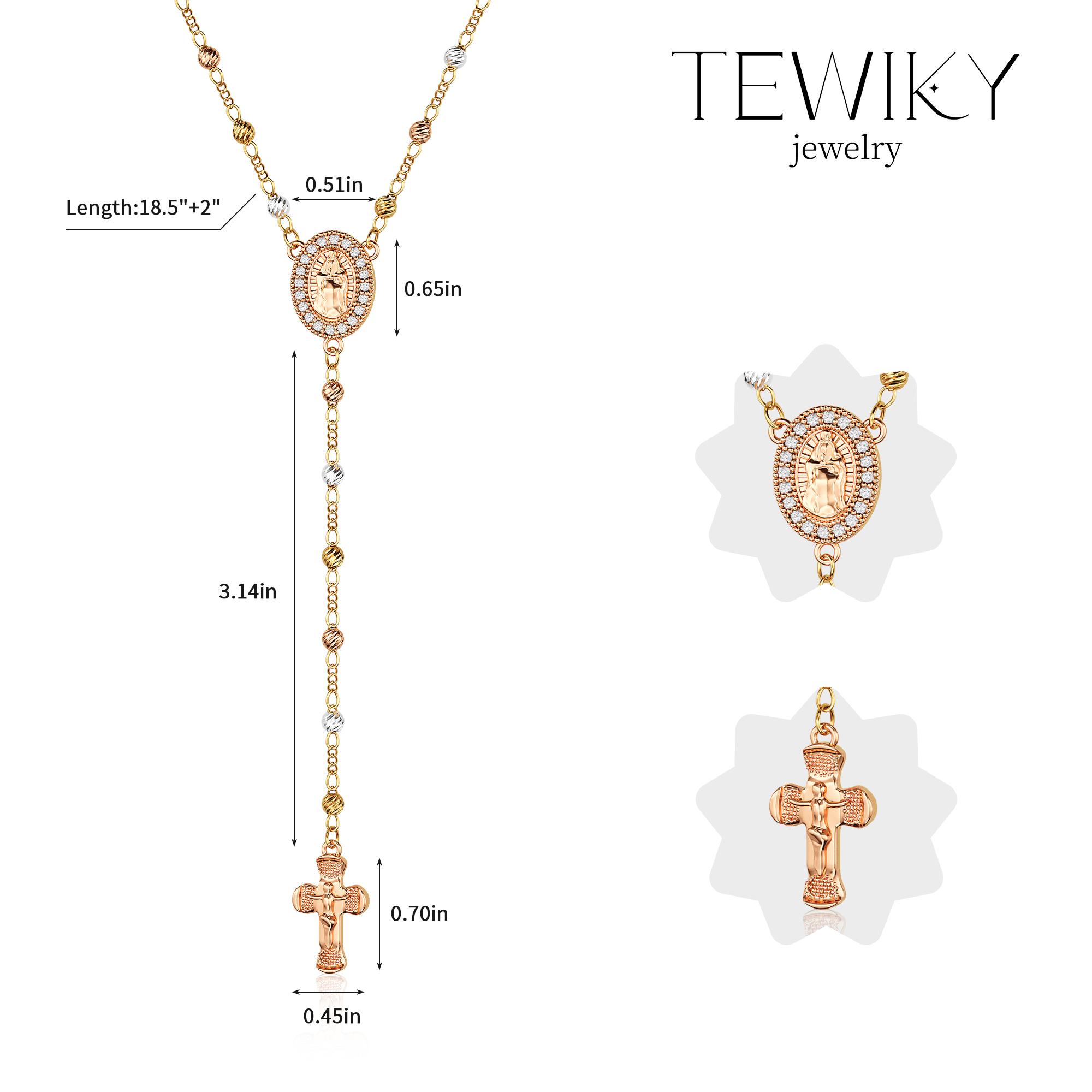TEWIKY Gold Virgin Mary Necklace with Cross Dainty Y Chain Faith Jewelry Gift For Women Elegant Design Long Versatile Use For Easter