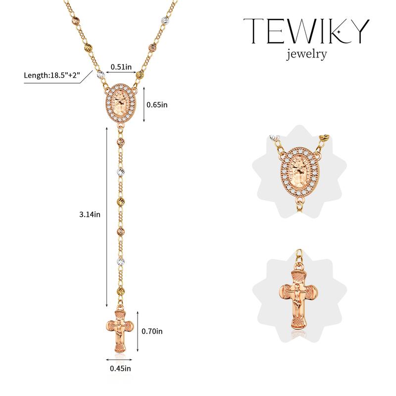 TEWIKY Gold Virgin Mary Necklace with Cross Dainty Y Chain Faith Jewelry Gift For Women Elegant Design Long Versatile Use