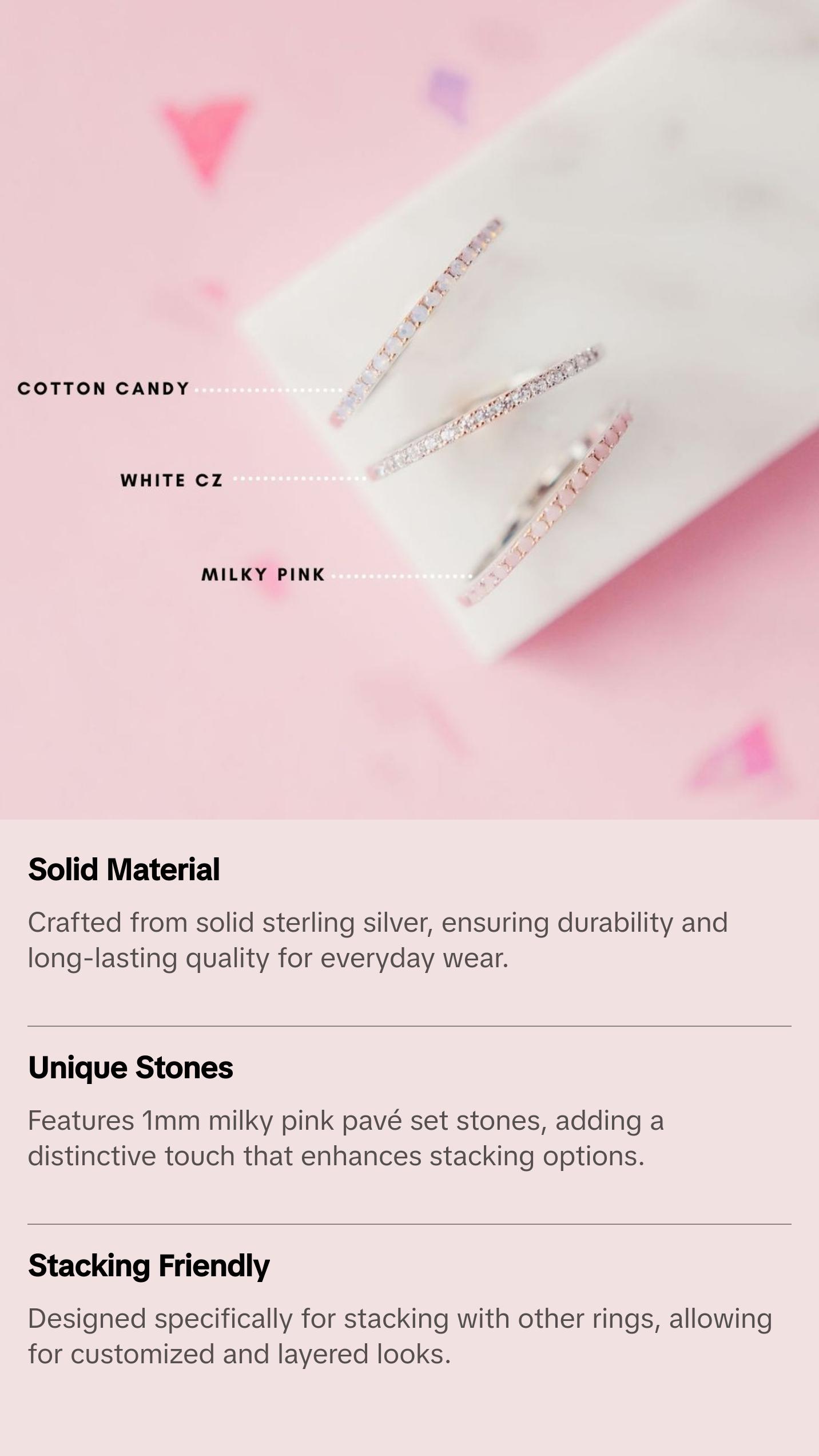 Micro Pave Stacking Band - Milky Pink, Delicate Ring, Ideal for Stacking.