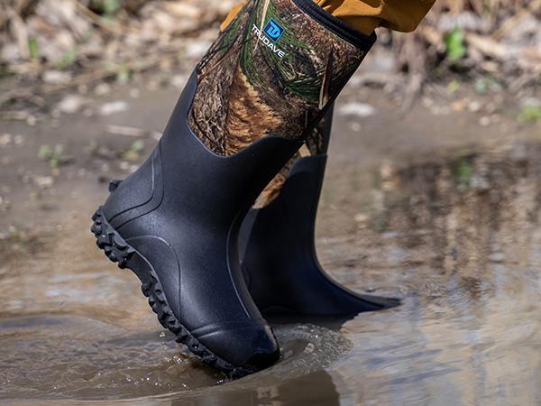 Trudave Rubber Boots for Men, Waterproof Work Rain Boots with Steel Shank, 6mm Neoprene Anti-slip Mud Boots Comfortable Industrial Shoe Reed Grass