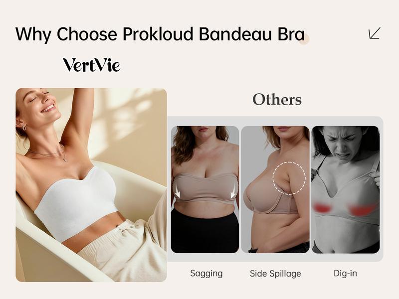 Vertvie｜ZOE Stay Put Bandeau Bra, Wireless Seamless Comfort