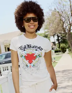 ED HARDY Love Kills Slowly Rhinestone Womens Fitted Tee