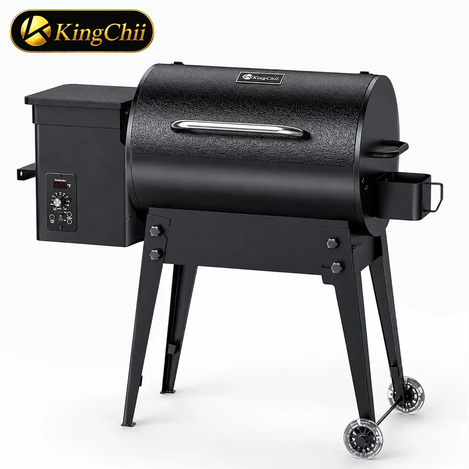KINGCHII Portable Wood Pellet Grill & Smoker - 456 SQ.IN Cooking Area, PID Temperature Control, Foldable Design for Camping, Backyard Use