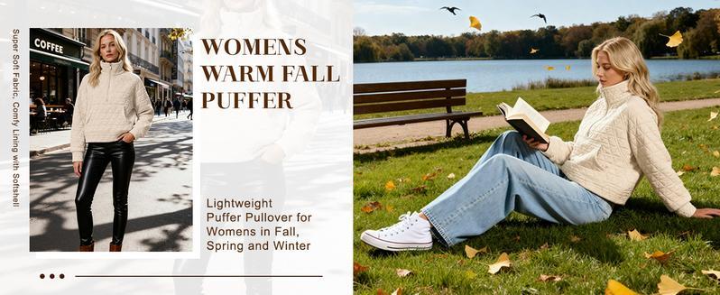 UANEO Women's Quilted Puffer Jacket Half-Zip Pullover Sweatshirt Long Sleeve Lightweight Fall Casual Oversize Warm Outerwear UANEO Women's Quilted Puffer Jacket Half-Zip Pullover Sweatshirt Long Sleeve Lightweight Fall Casual Oversize Warm Outerwear