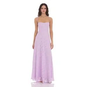 Lucy In The Sky Burnout Lace-Up Maxi Dress in Lavender