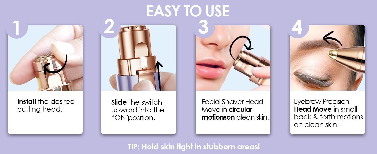 VG VOGCREST 2in1 Rechargeable Eyebrow Trimmer & Facial Hair Remover with LED Light - Painless Precision Shaver for Face, Lips, and Body - Comfort