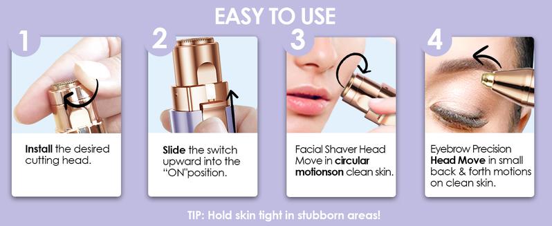 VG VOGCREST 2in1 Rechargeable Eyebrow Trimmer & Facial Hair Remover with LED Light - Painless Precision Shaver for Face, Lips, and Body - Comfort