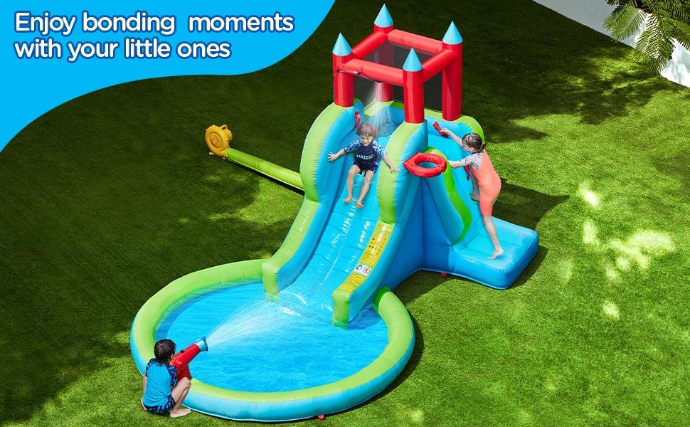 Yaheetech Inflatable Water Slide, 5-in-1 Outdoor Blow up Water Slide for Kids Aged 3-8 w/Water Cannon & Basketball Hoop & Climbing Wall & Storage Bag & 350W Blower