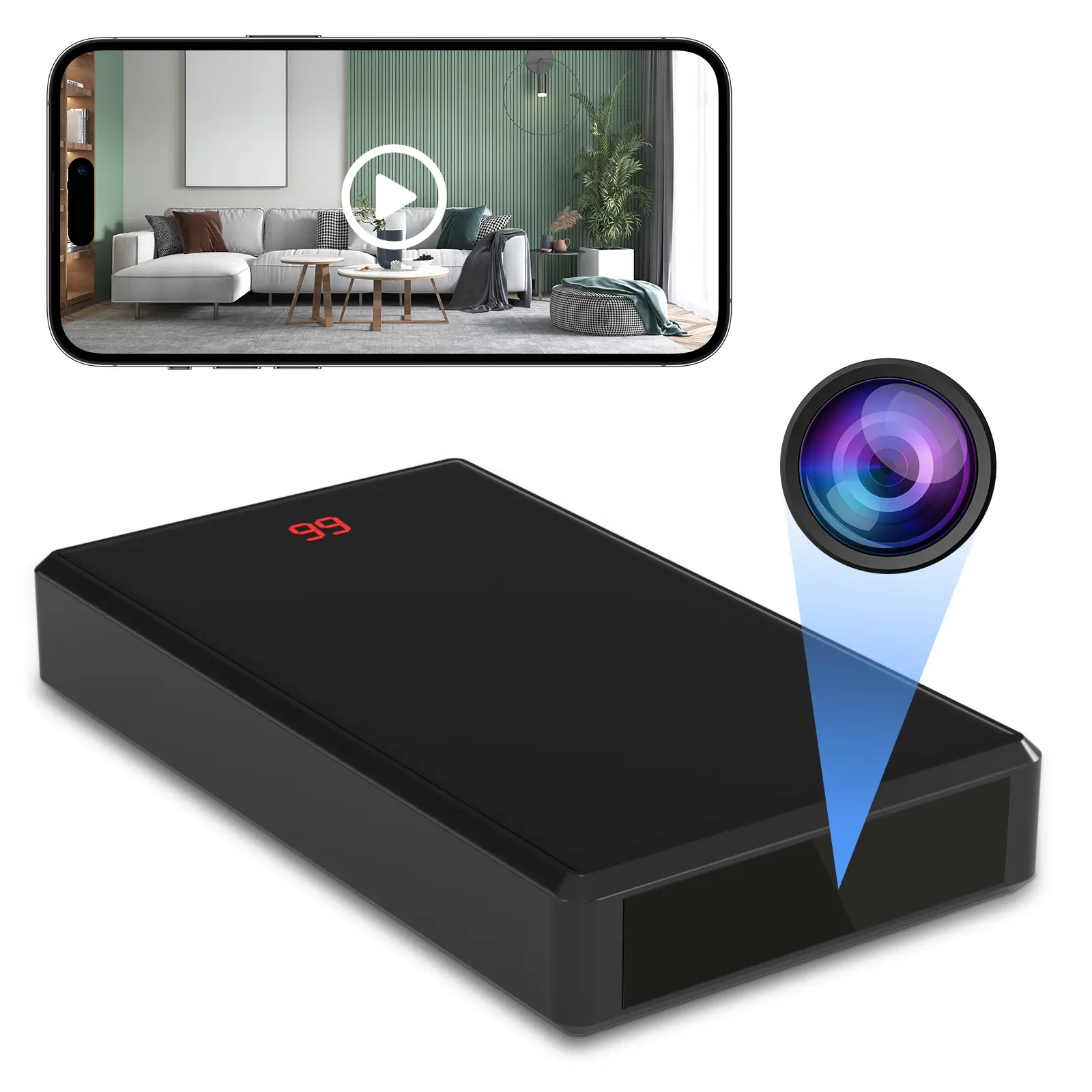 10000 mAh High-Capacity Power Bank Charger for Phones, EDC Gear & On-the-Road Use - Multi-Output Fast Charging, 1080p HD WiFi Protocol, USB-C & USB Rechargeable, Portable Black Mobile Phone Accessory
