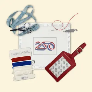 Happy Stitching - USA 250 Needlepoint Luggage Tag Kit - DIY Self Finishing Needlepoint Craft Kit - Patriotic Needlepoint Canvas Kit