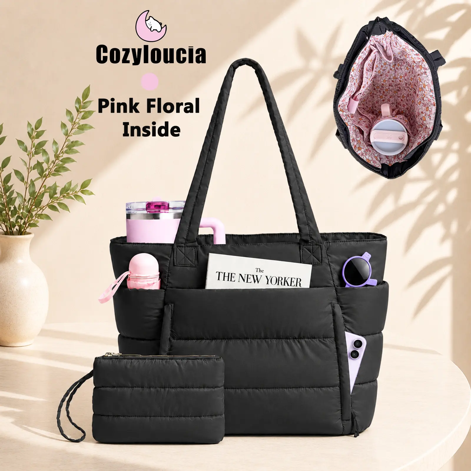Coyzloucia Women's Floral Design Tote Bag for Women - Lightweight Puffy 15.6" Laptop Cloud Bag with Interior Cute Print for Work - Travel Accessories for Women, Everyday Handbag,School ,Gym,Nurse ,Clinical ,Office Tote Bag tiktokshopbacktoschool