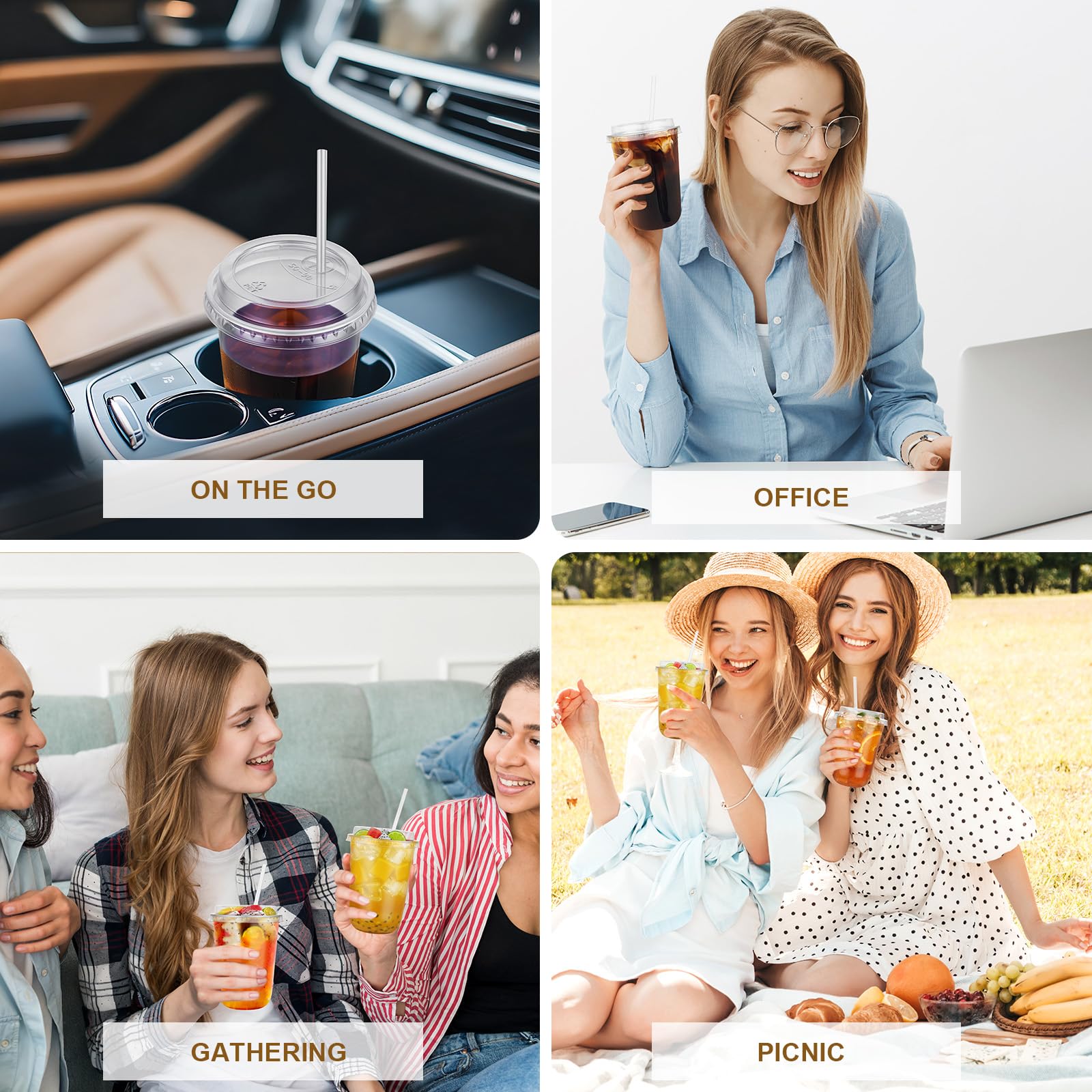 50 Set 16oz Clear Plastic Cups with Lids & Straws, Disposable Round Bottom To Go Iced Coffee Drinking Cup for Cold Beverage Smoothies Juice Lemonade Slushies Milkshake Party Catering Supplies
