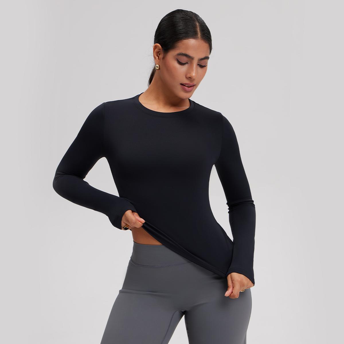 OQQ Women's 2 Piece Long Sleeve Crew Neck Tops Basic Minimalist Shirts Soft Stretchy Going Out Workout Fall Fashion 2025 Blouse SpringStatements