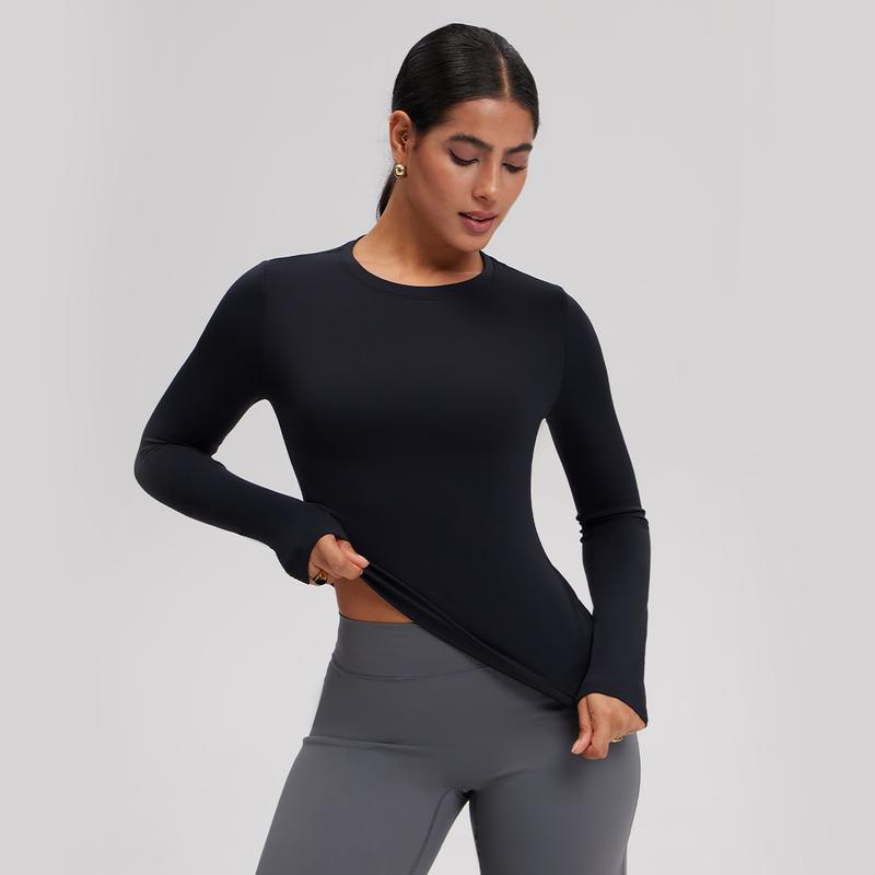 OQQ Women's 2 Piece Long Sleeve Crew Neck Tops Basic Minimalist Shirts Soft Stretchy Going Out Workout Fall Fashion 2025 Blouse