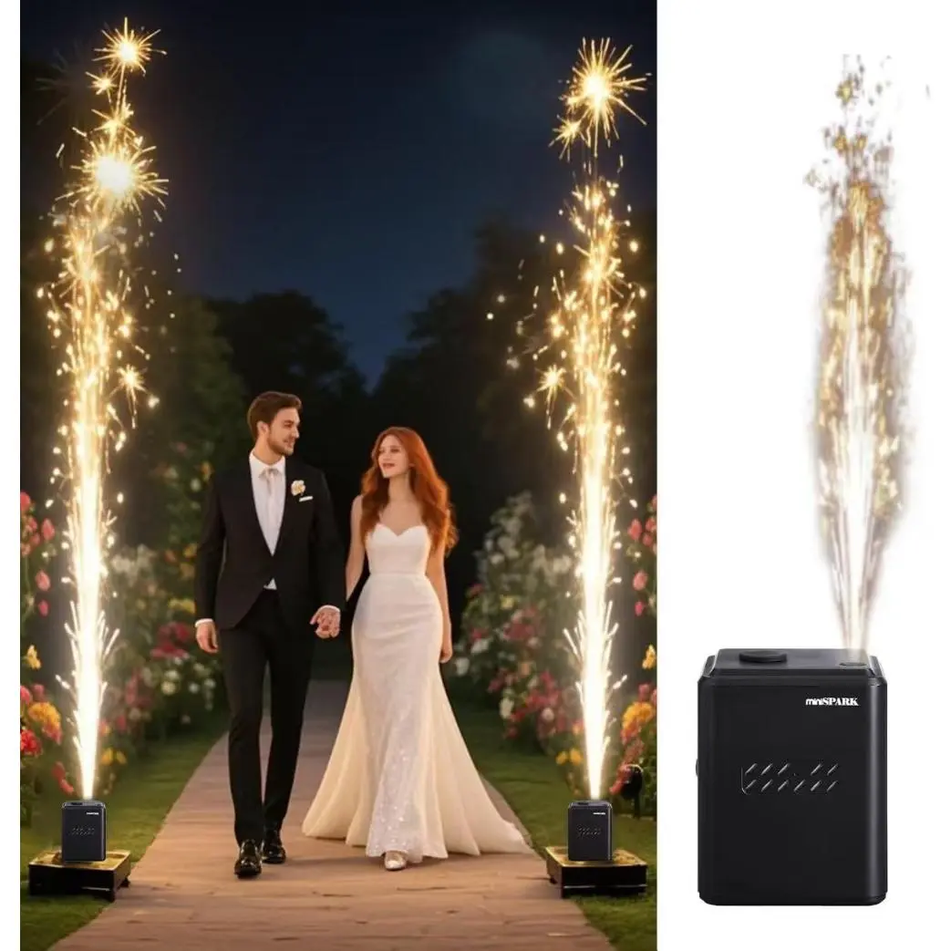 Compact Mini Cold Spark Machine - Portable FX Device with Auto Safety Cutoff, Festival Party Supplies for Stage/Wedding Events (Single Unit Black + 10 PCS Consumables, Polyester Components)