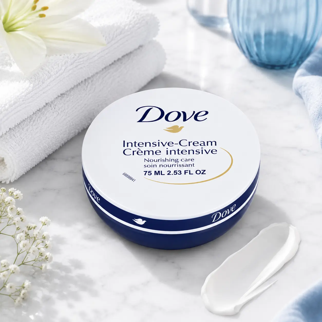 Dove Blue Beauty Cream Moisturizer, 2.53 oz, Fragranced Intensive Daily Body Care