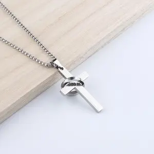 Scripture cross necklace with rotating ring, suitable for men's everyday wear and as a gift.