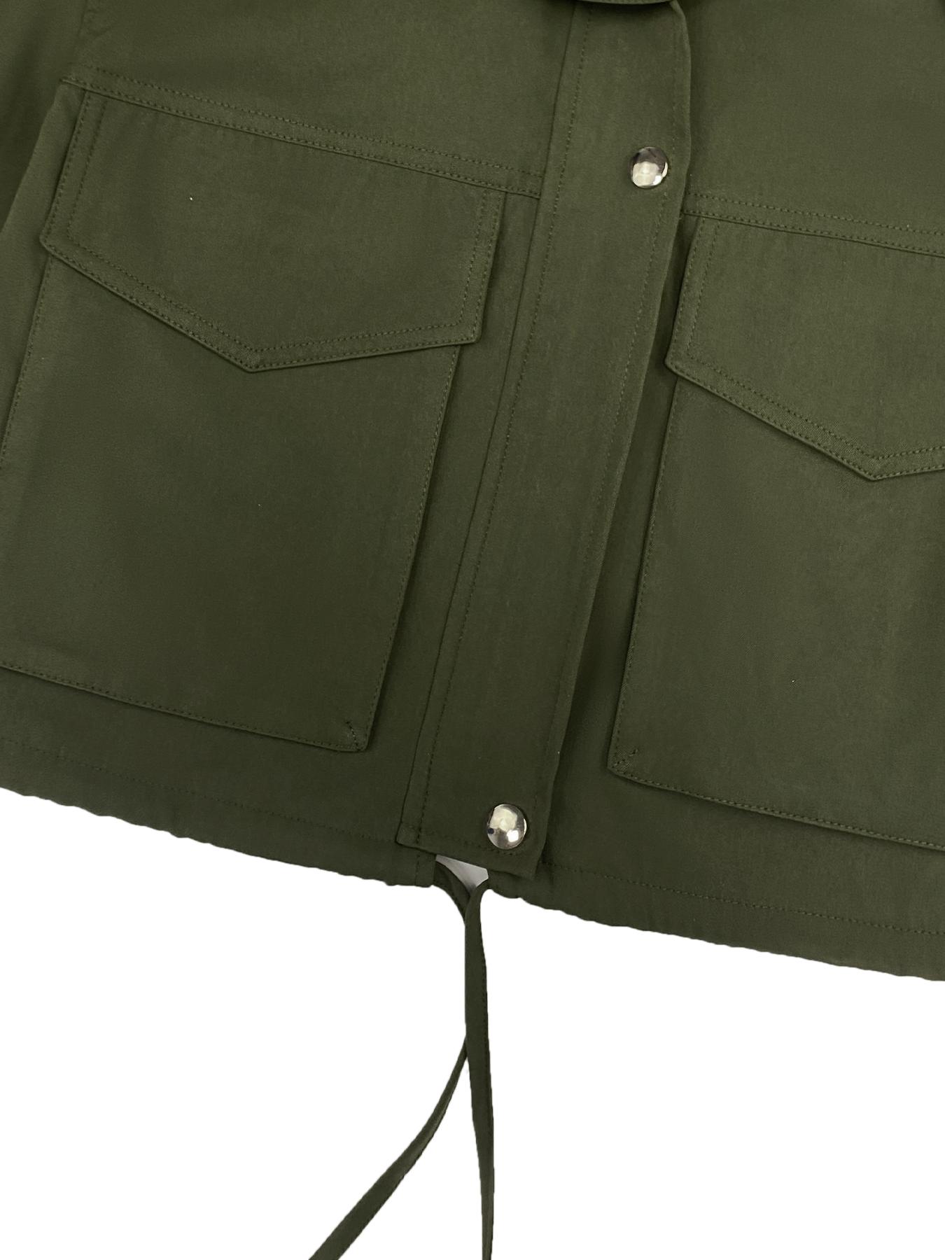 ASWULK Women's Cropped Jacket Zip Up Lightweight Oversized Utility Coat with Pockets for Spring and Fall Wear Adjustable Drawstring Snap Button Zipper