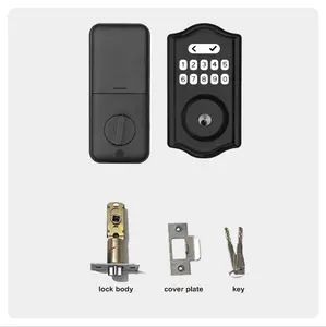 Smart fingerprint door lock; unlocking methods: fingerprint, password, key; can store 100 fingerprints and passwords; powered by AA batteries; Type-Emergency Power Interface; suitable for wooden doors, rooms, homes, and offices.