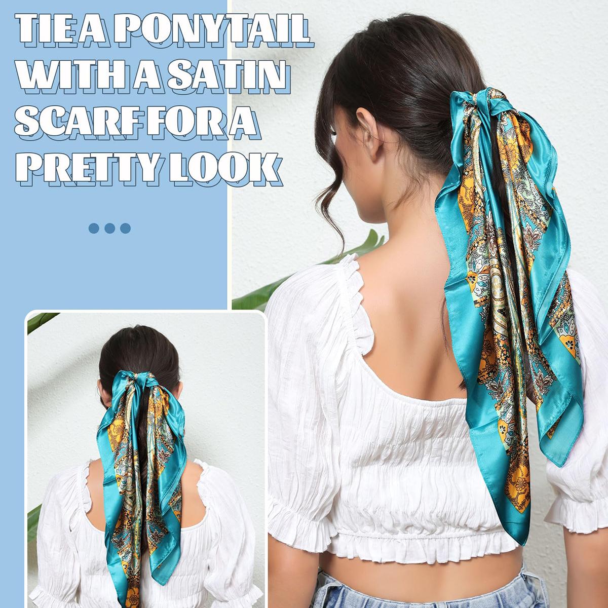 AWAYTR 3Pcs/Set 35” Large Square Head Scarf Summer Dating Travel Commuting Silk Feeling Bandana Scarf for Women Fashion Multifunction Hair Kerchief TikTokShopBlackFriday