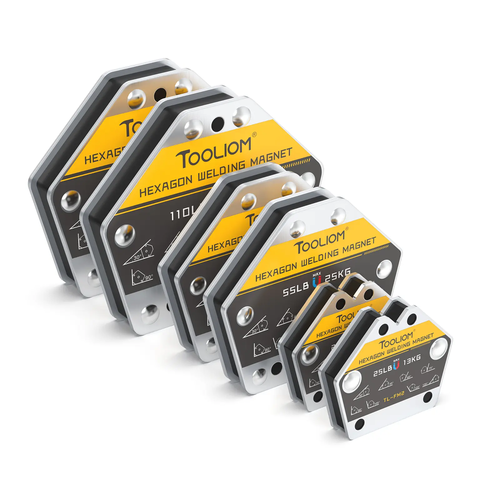 TOOLIOM Hexagon Welding Magnet Set - 25LB/55LB/110LB Multi-Angle Magnetic Holder Clamp for Soldering, Assembly, Pipe Positioning & Metal Fabrication