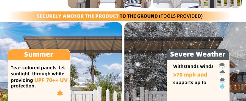 AECOJOY Gazebo Outdoor Pergola for Patio with Lean to Hard Top Grill, Clearance with Roof, Small Wall-Mounted Heavy Duty Awnings Adjustable Canopy