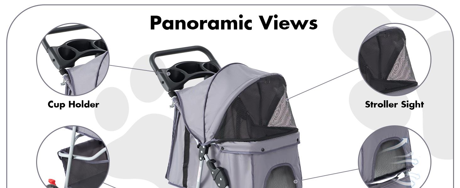 3 Wheels Pet Stroller Dog Jogging with Breathable Mesh Window, Large Storage Basket, Cup Holder, Blue