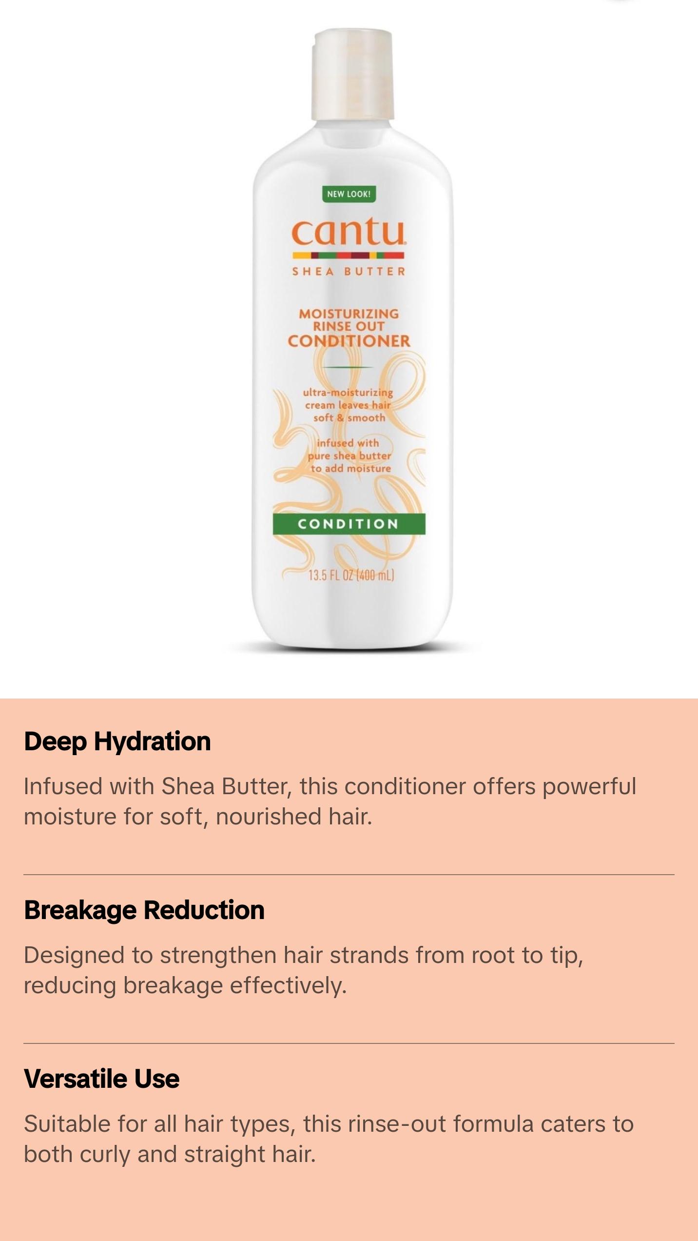 CANTU SHEA BUTTER MOISTURIZING RINSE OUT CONDITIONER 13.5 oz Cleanser Cleansing Haircare Moisturizer Moisture Hydrate Comfort