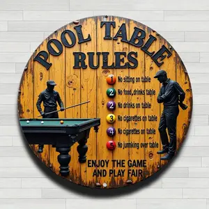 2D Flat Metal Sign 20x20cm, 1pc Pool Table Rules Sign Vintage Billiards Game Room Decor , Rustic Indoor/Outdoor Metal Wall Art for Bars, Game Rooms, for Man Caves Easy Hang Hooks Perfect Bil, 2D Flat