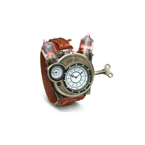 Steampunk Tesla Analog Watch With Metal Findings And Leather Strap