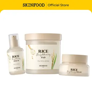 [SKINFOOD Official] Rice Pure Radiant Routine Trio Set | Toner Pad + Serum + Cream, Nourishing Rice Skin Care Set with Fermented Natural Rice Water for Glow Glass Skin, Brightening, Pore Tightening, Nourishing, Moisturizing, Vegan, Korean Skincare